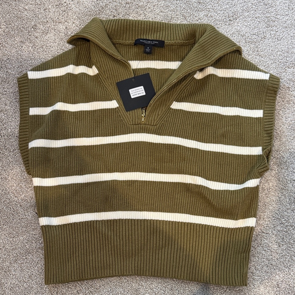 Olive Green Striped Women’s Short Sleeve Sweater